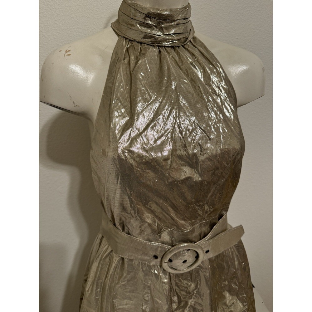 Alice + Olivia Silver Lame Belted Cutaway Mini Silk USA Dress Cocktail NYE S 6 8 - Picture 2 of 10